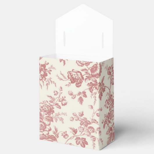 Rood Bloemen Frans Toile Canvas Party Favor Box Bedankdoosjes (Geopend)