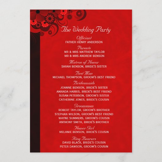Rood Bloemen Gotisch Huwelijksprogramma Sjablonen (Achterkant)