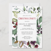 Rood Bloemen Groen Bladeren Kerstfeest Kaart (Voorkant)