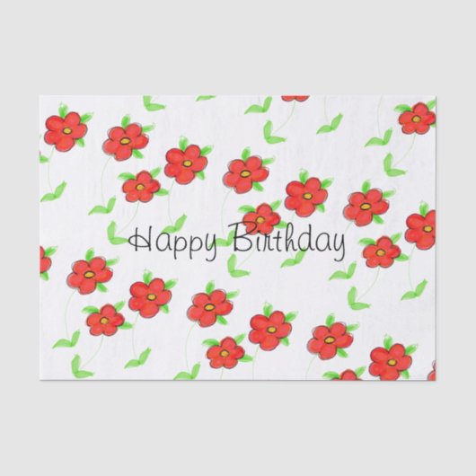 Rood Bloemen Happy Birthday Tissue Papier (Voorkant)