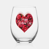 Rood Bloemen Hart Beste Mam Ooit Moderne Moederdag Wijnglas Zonder Voet (Achterkant)