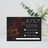 Rood Bloemen Masker Bruiloft RSVP kaart (Staand voorkant)