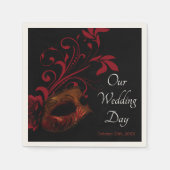 Rood Bloemen Masker Bruiloft Servet (Voorkant)