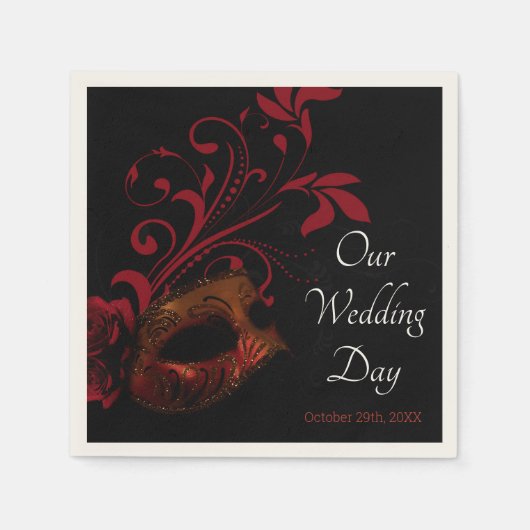 Rood Bloemen Masker Bruiloft Servet (Voorkant)