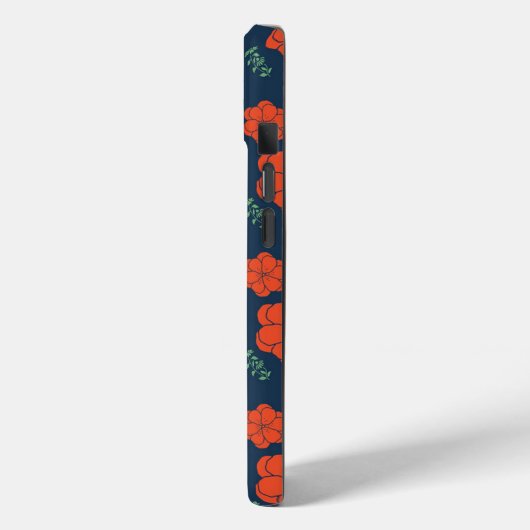 Rood Bloemen Patroon Donkerblauw Monogram Case-Mate iPhone Case (Achterkant / Links)