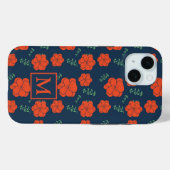 Rood Bloemen Patroon Donkerblauw Monogram Case-Mate iPhone Case (Achterkant (horizontaal))