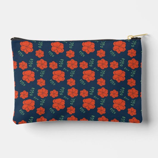 Rood Bloemen Patroon Donkerblauw Monogram Etui (Achterkant)