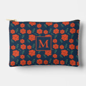 Rood Bloemen Patroon Donkerblauw Monogram Etui (Voorkant)