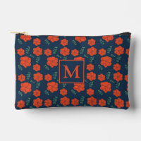 Rood Bloemen Patroon Donkerblauw Monogram