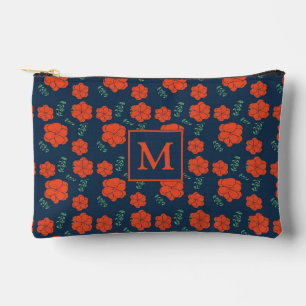 Rood Bloemen Patroon Donkerblauw Monogram Etui
