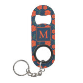 Rood Bloemen Patroon Donkerblauw Monogram Mini Flessenopener (Voorkant)