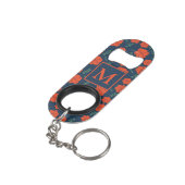 Rood Bloemen Patroon Donkerblauw Monogram Mini Flessenopener (Achterkant Gekanteld)