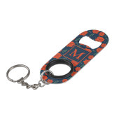 Rood Bloemen Patroon Donkerblauw Monogram Mini Flessenopener (Voorkant Gekanteld)