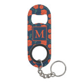 Rood Bloemen Patroon Donkerblauw Monogram Mini Flessenopener (Achterkant)