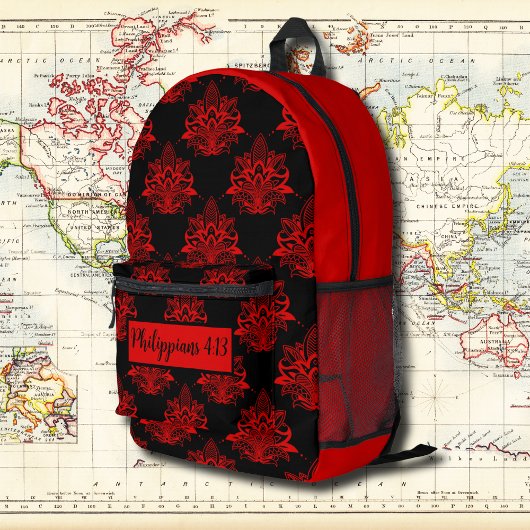 Rood Bloemen Patroon met Bijbelvers Bedrukte Rugzak