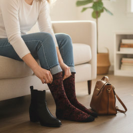 Rood Bloemen patroon op zwart Sokken