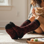 Rood Bloemen patroon op zwart Sokken