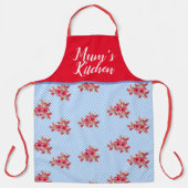 Rood Bloemen Shabby Chic Blauw Gingham Mums Keuken Schort (Voorkant)