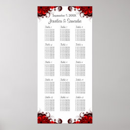 Rood Bloemen & Wit 15 Bruiloft Tafels Zitgrafiek Poster