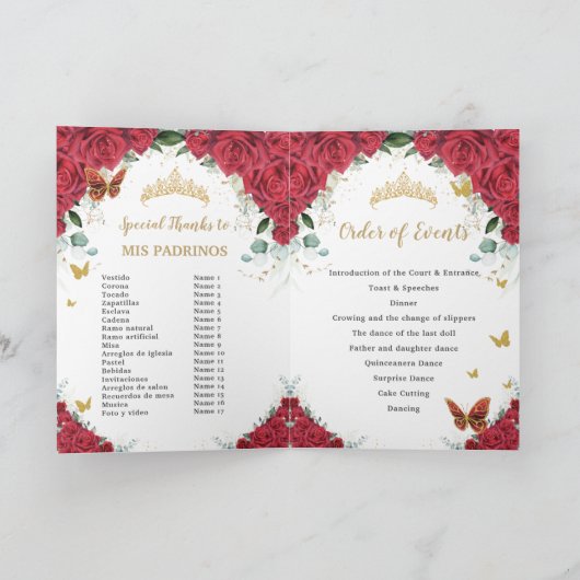 Rood Bloemen Wit Jurk Quinceañera Orde der Gebeurt Programma (Binnen)