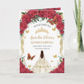 Rood Bloemen Wit Jurk Quinceañera Orde der Gebeurt Programma (Voorkant)
