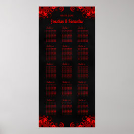Rood Bloemen & Zwart 15 Tafels Zitkaarten Poster