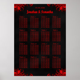 Rood Bloemen & Zwart 16 Tafels Zitting Chart Poster