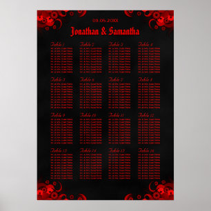 Rood Bloemen & Zwart 16 Tafels Zitting Chart Poster