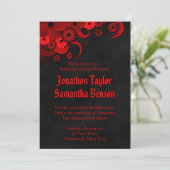 Rood Bloemen Zwart Bruiloft repetitie diner uitnod Kaart (Staand voorkant)