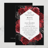 Rood Bloemen & Zwart Bruiloft - Zwart V3 Kaart (Voorkant / Achterkant)
