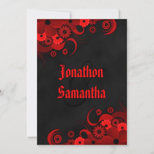 Rood Bloemen Zwart Chalkboard Gotische Bruiloft Ui Kaart (Achterkant)
