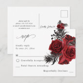 Rood Bloemen & Zwart Geen Maaltijd RSVP V2 Briefkaart (Voorkant / Achterkant)