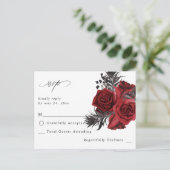 Rood Bloemen & Zwart Geen Maaltijd RSVP V2 Briefkaart (Staand voorkant)