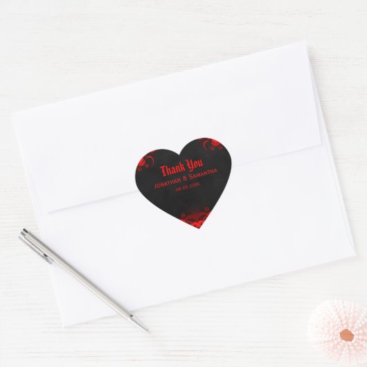 Rood Bloemen Zwart Gothic Hart Bruiloft Favor Stic Hart Sticker (Envelop)