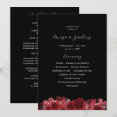 Rood Bloemen & Zwart Huwelijksceremonie Programma  (Voorkant / Achterkant)