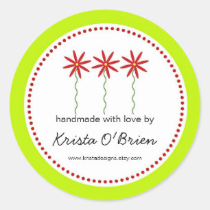 Rood bloemenlabel voor handgemaakte items ronde sticker