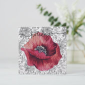 Rood  bloemenlinnen textuur bloemmotief feestdagenkaart (Staand voorkant)