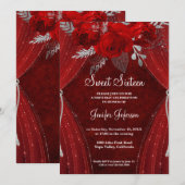Rood bloemenzoet Zestien Uitnodiging (Voorkant / Achterkant)
