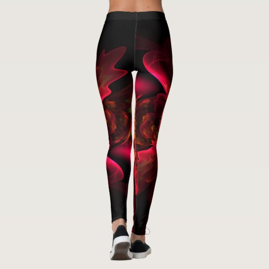 Rood bloemfractal art leggings (Achterkant)