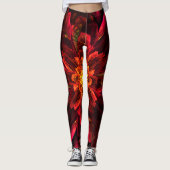 Rood bloemfractal art leggings (Voorkant)