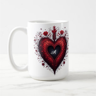 Rood Bloemhartontwerp met Bloeiende Bloemen Koffiemok