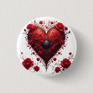 Rood Bloemhartontwerp met Bloeiende Bloemen Ronde Button 3,2 Cm