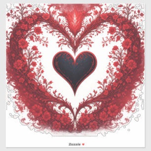 Rood Bloemhartontwerp met Bloeiende Bloemen Sticker