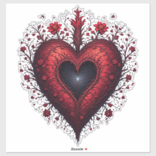 Rood Bloemhartontwerp met Bloeiende Bloemen Sticker