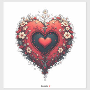 Rood Bloemhartontwerp met Bloeiende Bloemen Sticker