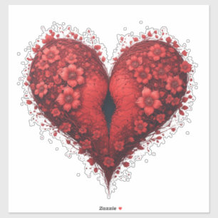 Rood Bloemhartontwerp met Bloeiende Bloemen Sticker