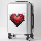 Rood Bloemhartontwerp met Bloeiende Bloemen Sticker (Koffer)