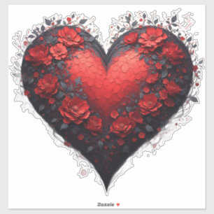 Rood Bloemhartontwerp met Bloeiende Bloemen Sticker