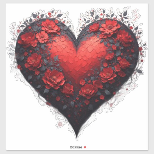 Rood Bloemhartontwerp met Bloeiende Bloemen Sticker (Vel)