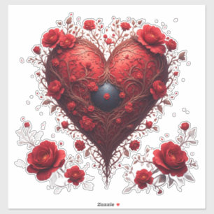 Rood Bloemhartontwerp met Bloeiende Bloemen Sticker